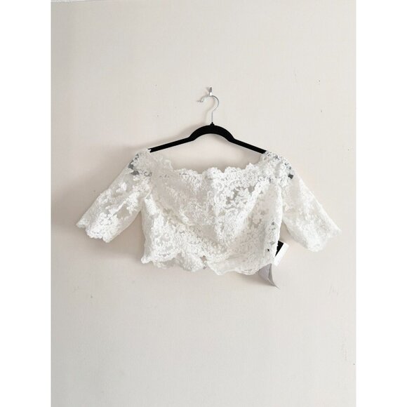 NWT JUSTIN ALEXANDER BRIDAL White Ivory Lace Pearl Embellished Crop Top, Size 16 - Picture 1 of 13